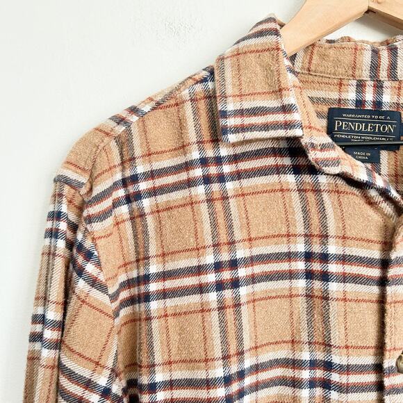 Pendleton Plaid Flannel Button Up Shirt Tan Size M - Picture 3 of 7